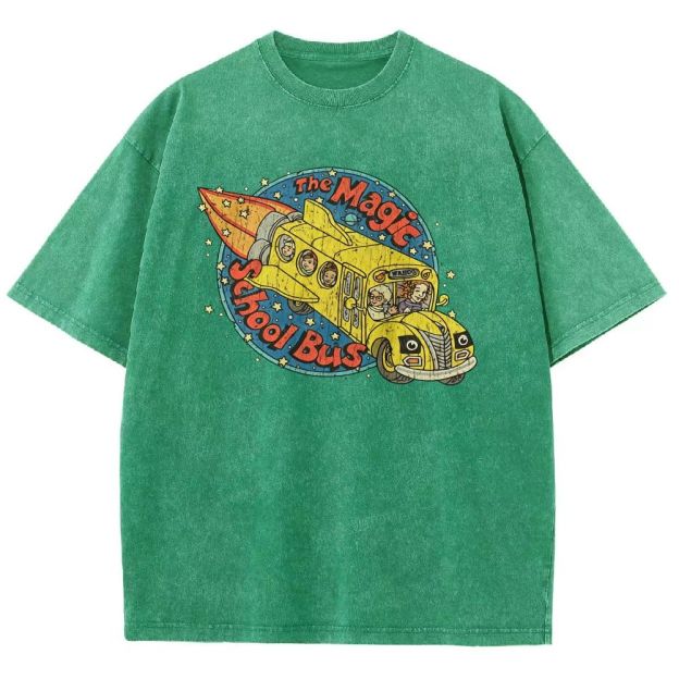 Vintage Retro Space Rocket School Vehicle Graphic Washed T-shirt