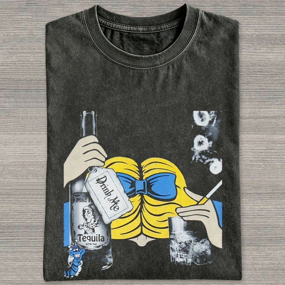 Vintage Surreal Boho Drink Cocktail Graphic Washed T-shirt