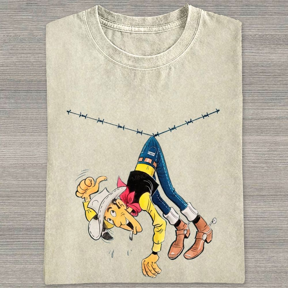 Vintage Wild West Cowboy Funny Mishap Graphic Washed T-shirt