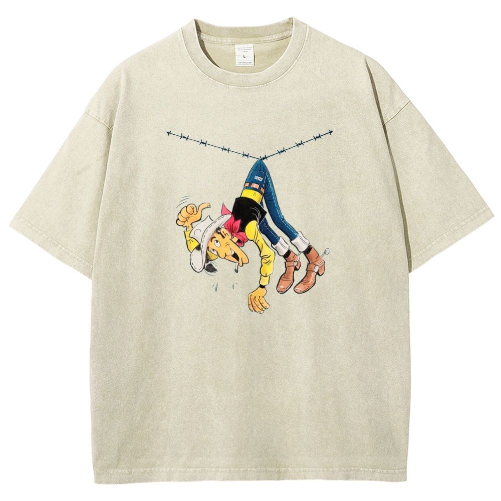 Vintage Wild West Cowboy Funny Mishap Graphic Washed T-shirt
