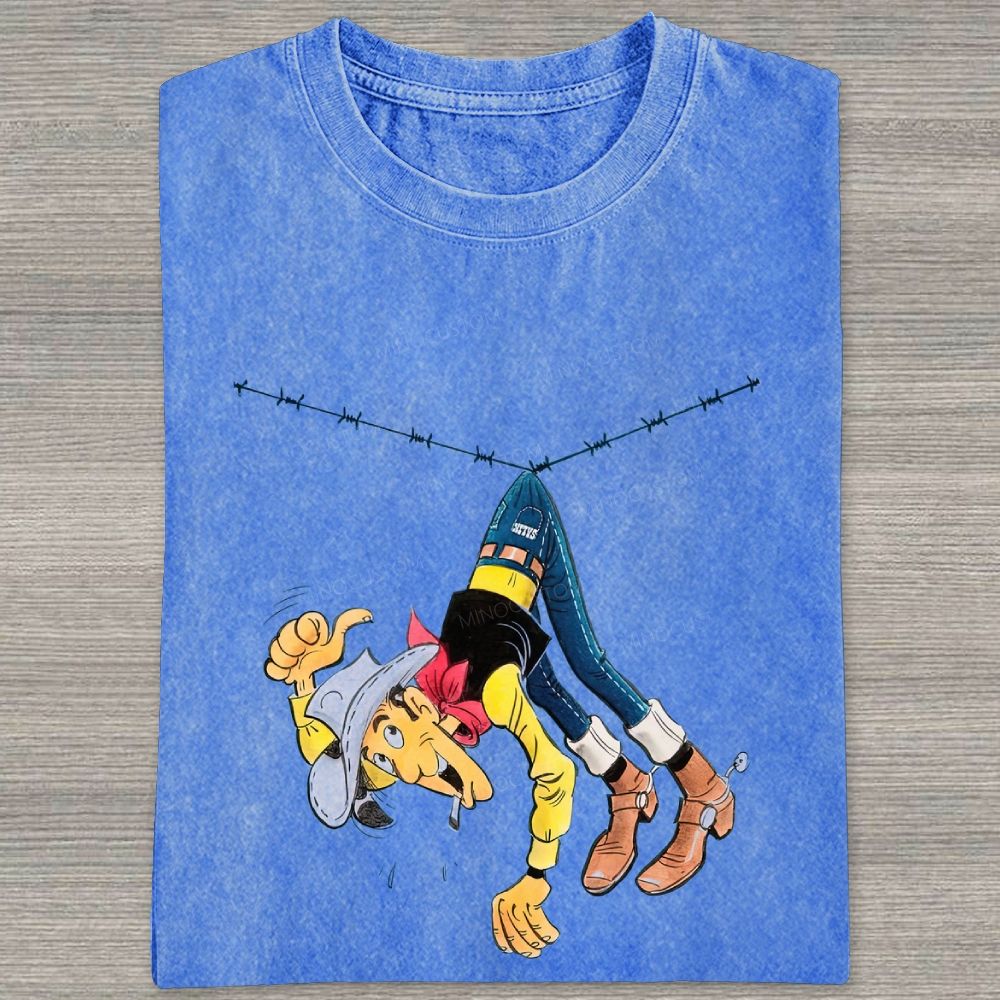Vintage Wild West Cowboy Funny Mishap Graphic Washed T-shirt