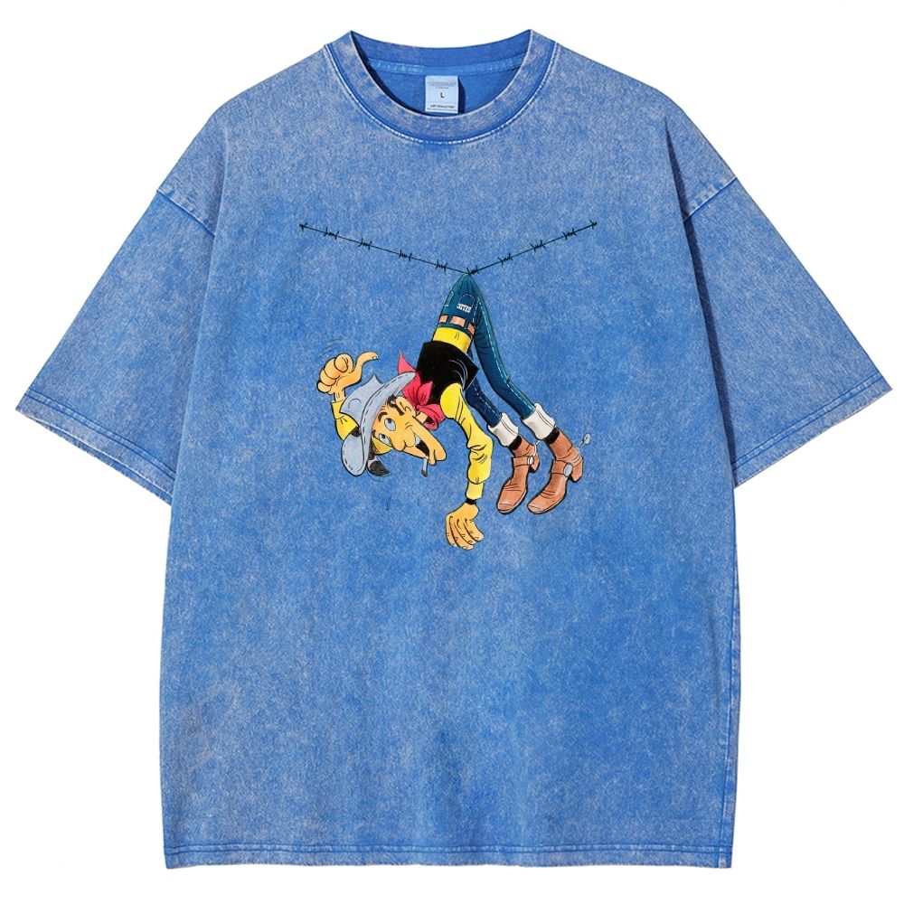 Vintage Wild West Cowboy Funny Mishap Graphic Washed T-shirt