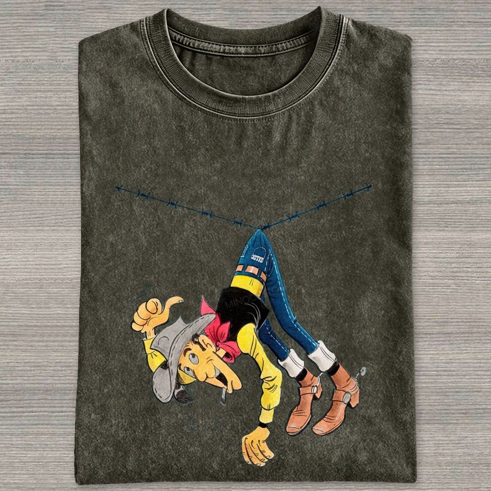 Vintage Wild West Cowboy Funny Mishap Graphic Washed T-shirt