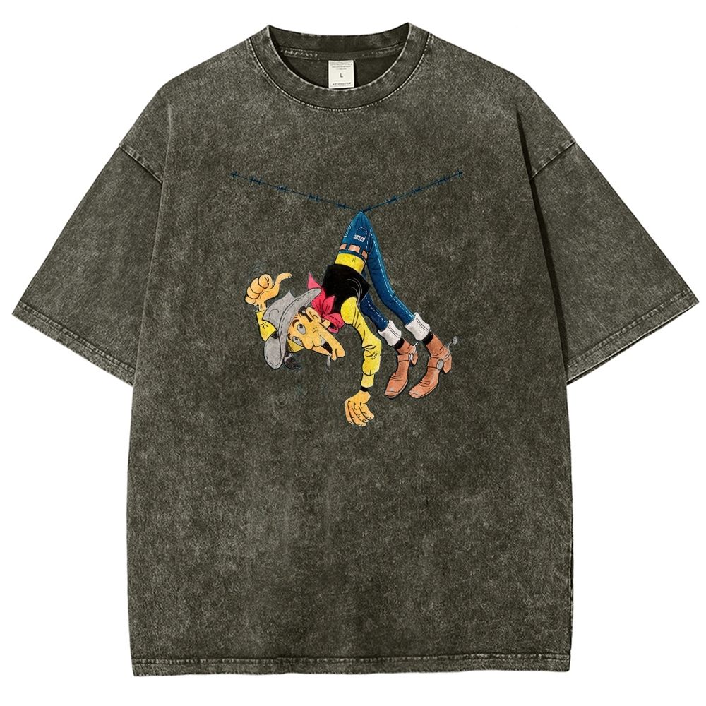 Vintage Wild West Cowboy Funny Mishap Graphic Washed T-shirt