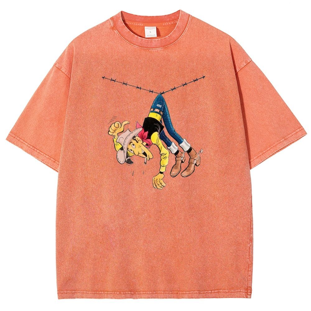 Vintage Wild West Cowboy Funny Mishap Graphic Washed T-shirt