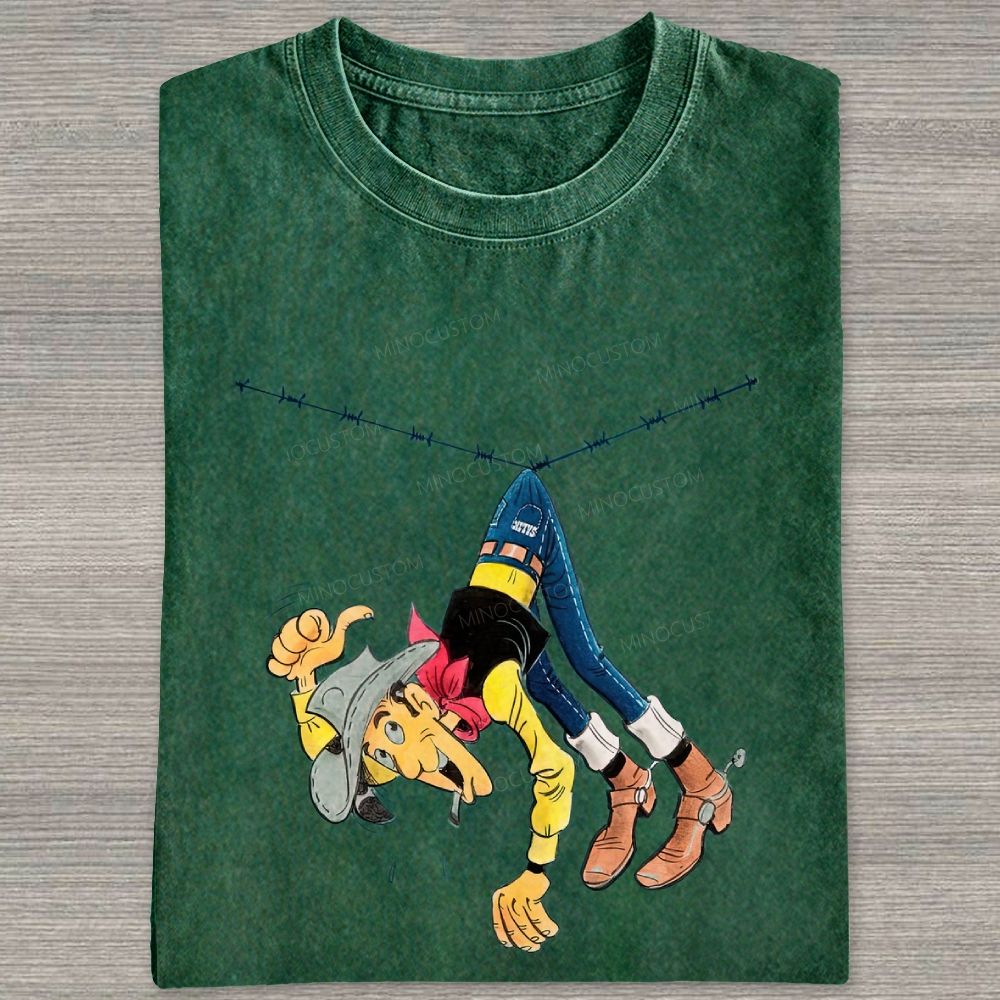 Vintage Wild West Cowboy Funny Mishap Graphic Washed T-shirt