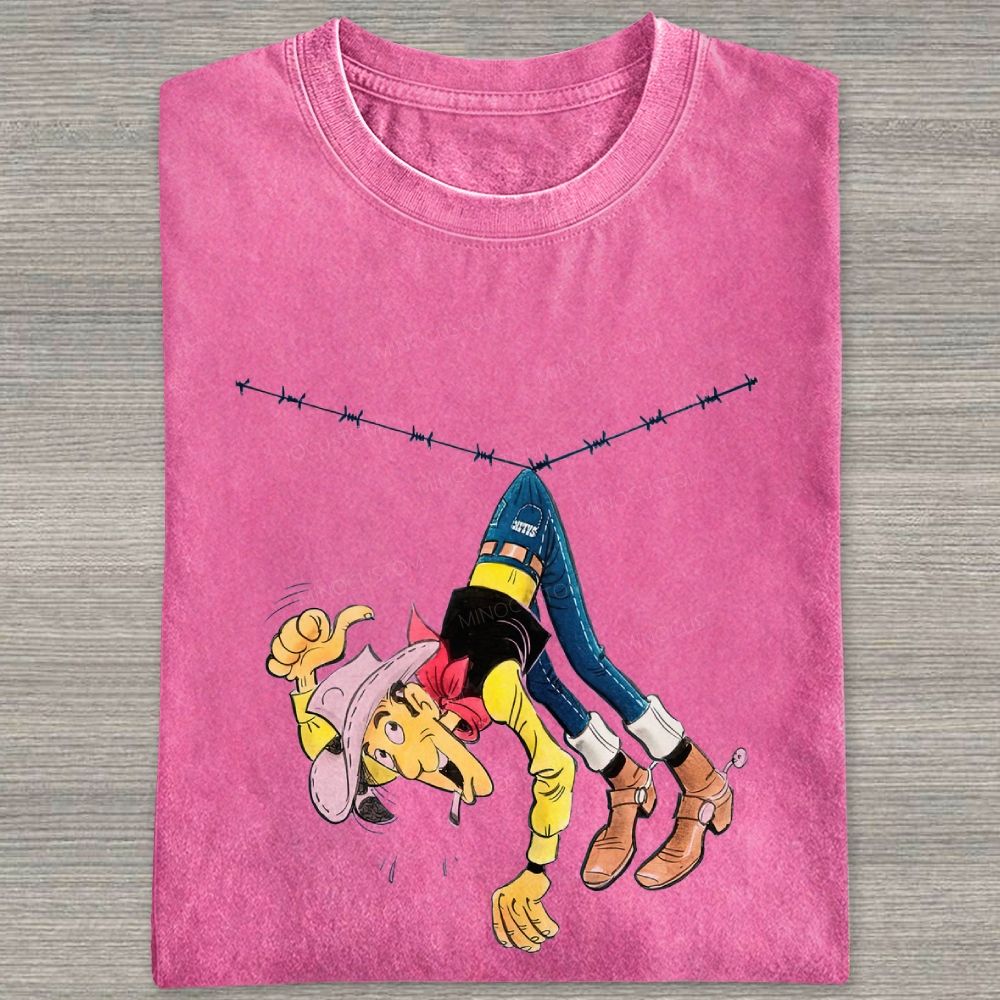 Vintage Wild West Cowboy Funny Mishap Graphic Washed T-shirt