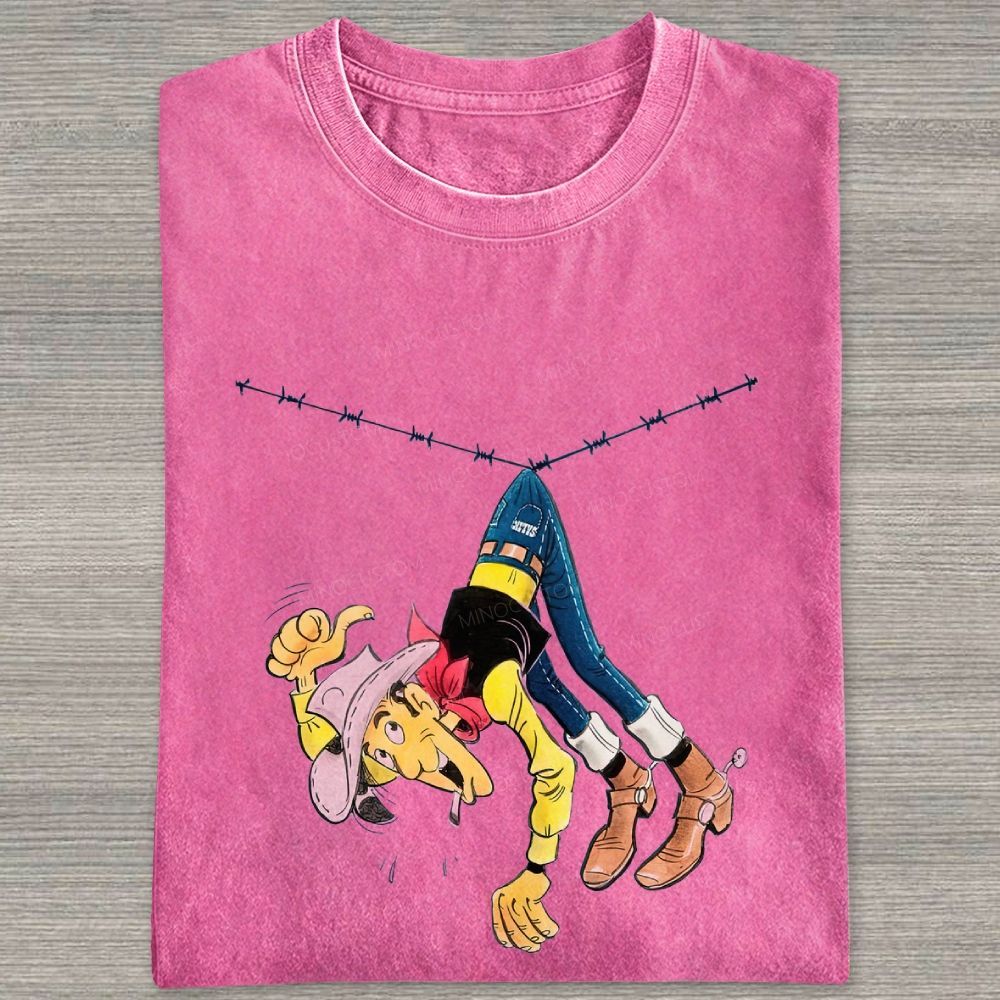 Vintage Wild West Cowboy Funny Mishap Graphic Washed T-shirt