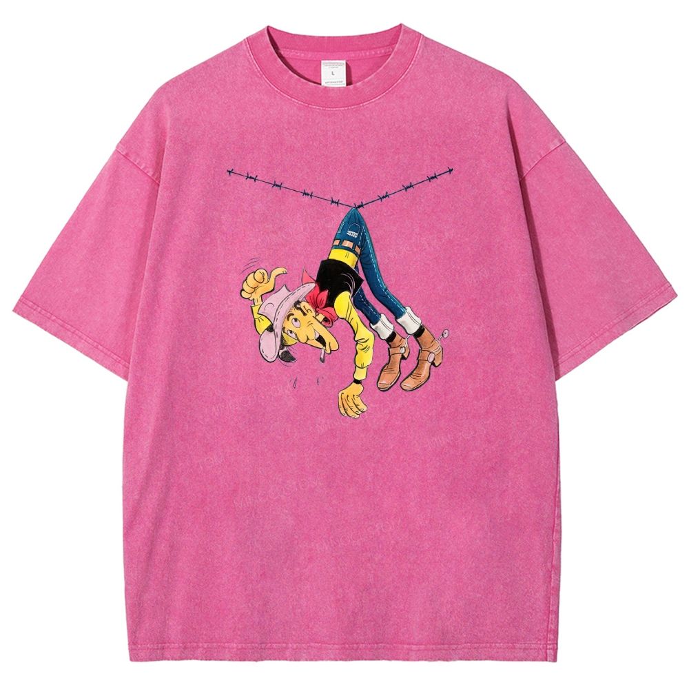 Vintage Wild West Cowboy Funny Mishap Graphic Washed T-shirt
