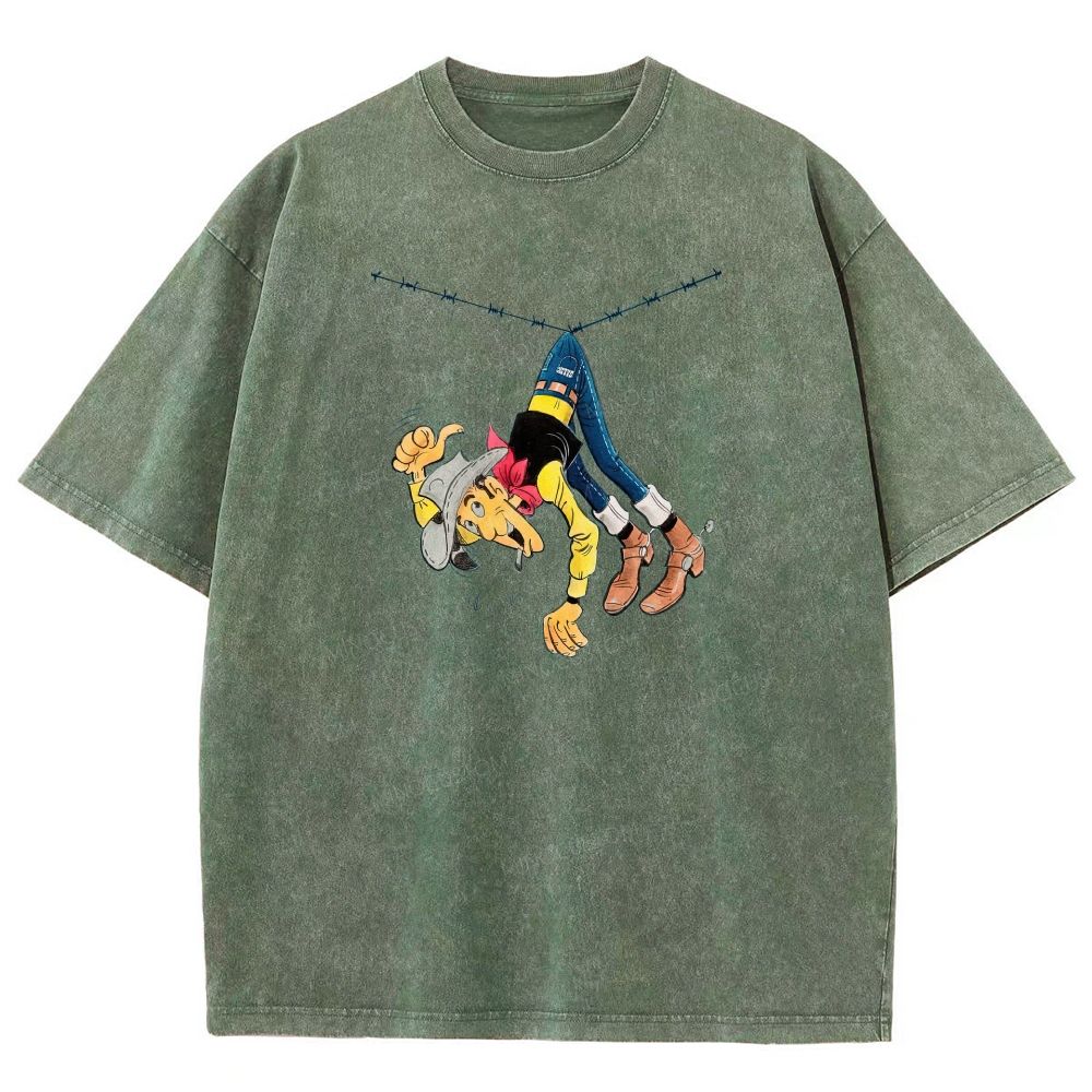 Vintage Wild West Cowboy Funny Mishap Graphic Washed T-shirt