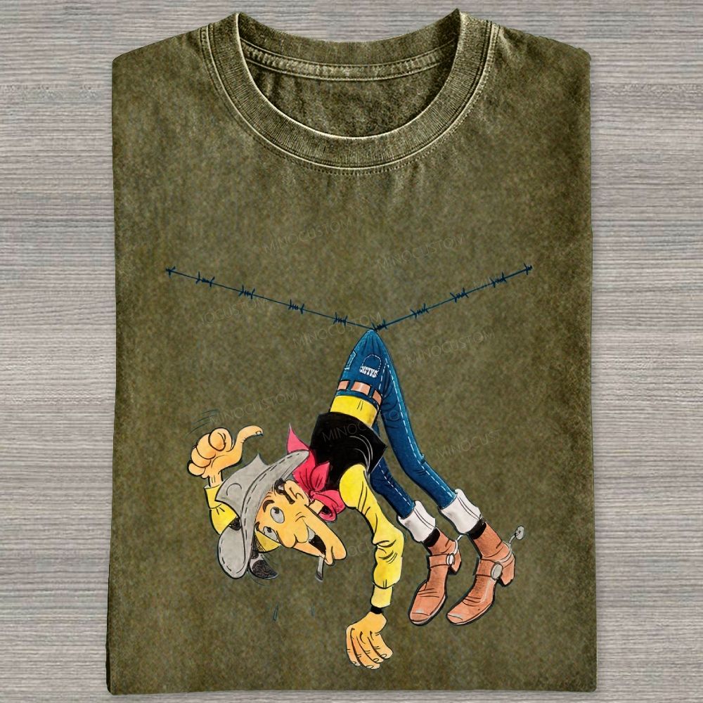 Vintage Wild West Cowboy Funny Mishap Graphic Washed T-shirt
