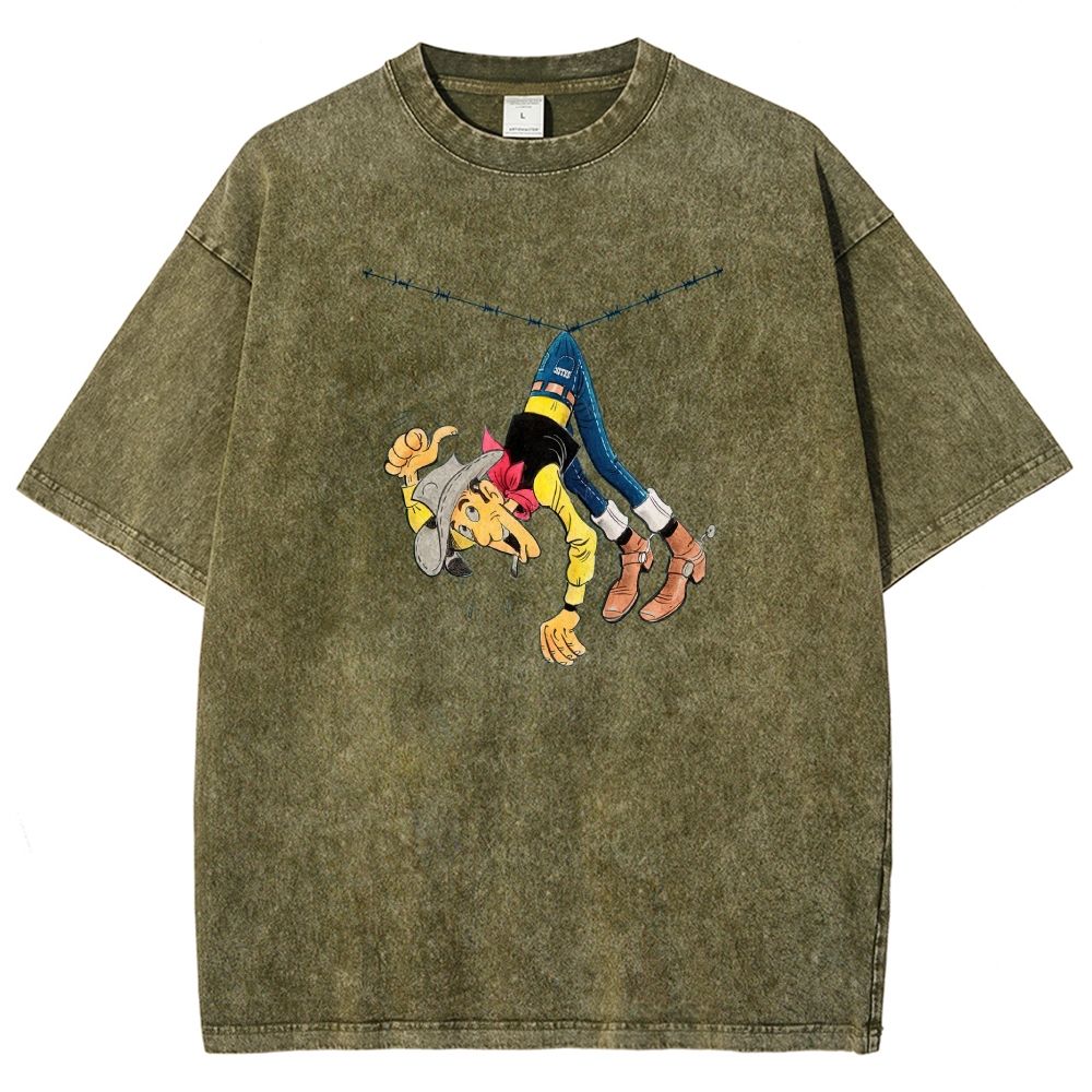 Vintage Wild West Cowboy Funny Mishap Graphic Washed T-shirt