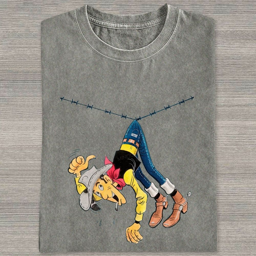 Vintage Wild West Cowboy Funny Mishap Graphic Washed T-shirt