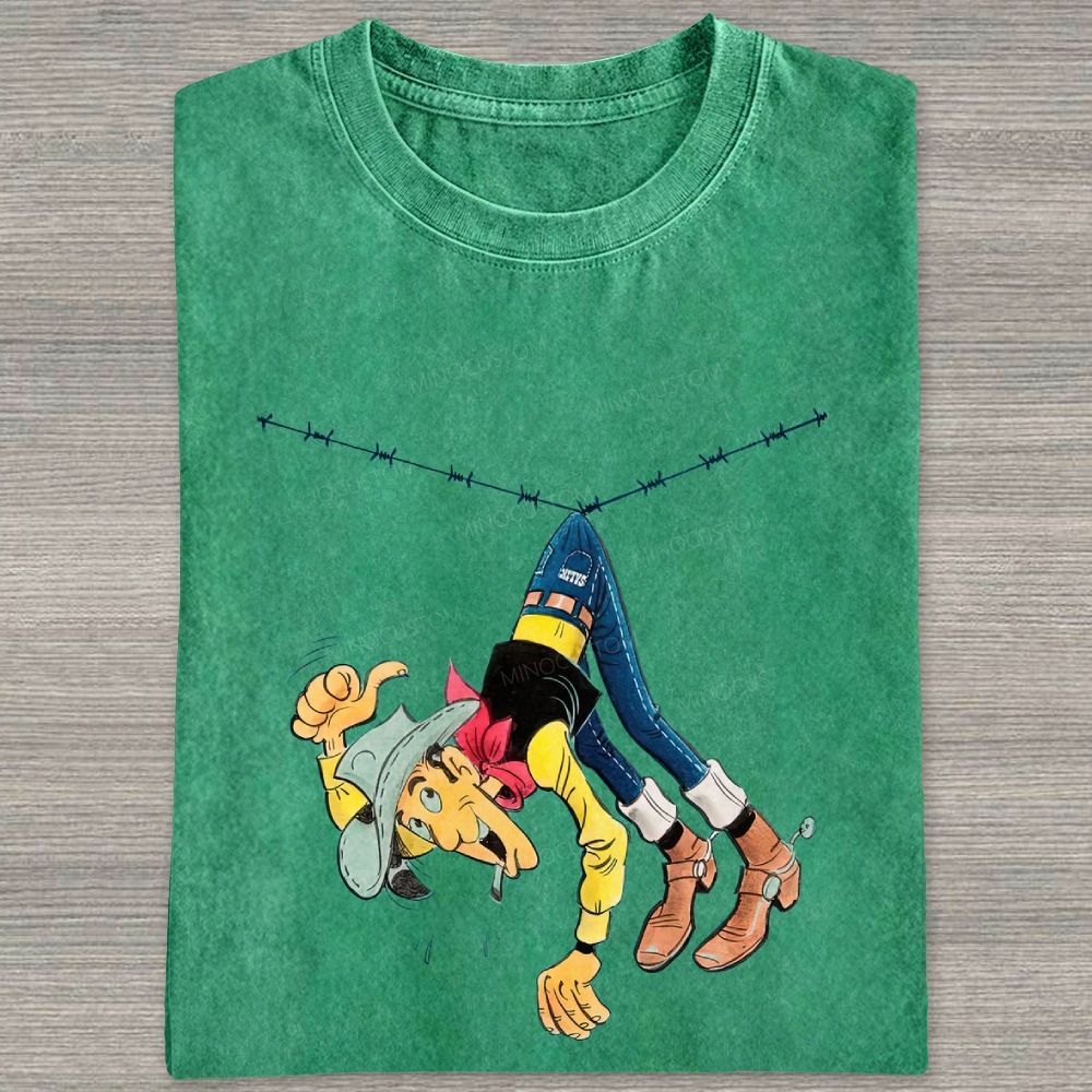 Vintage Wild West Cowboy Funny Mishap Graphic Washed T-shirt