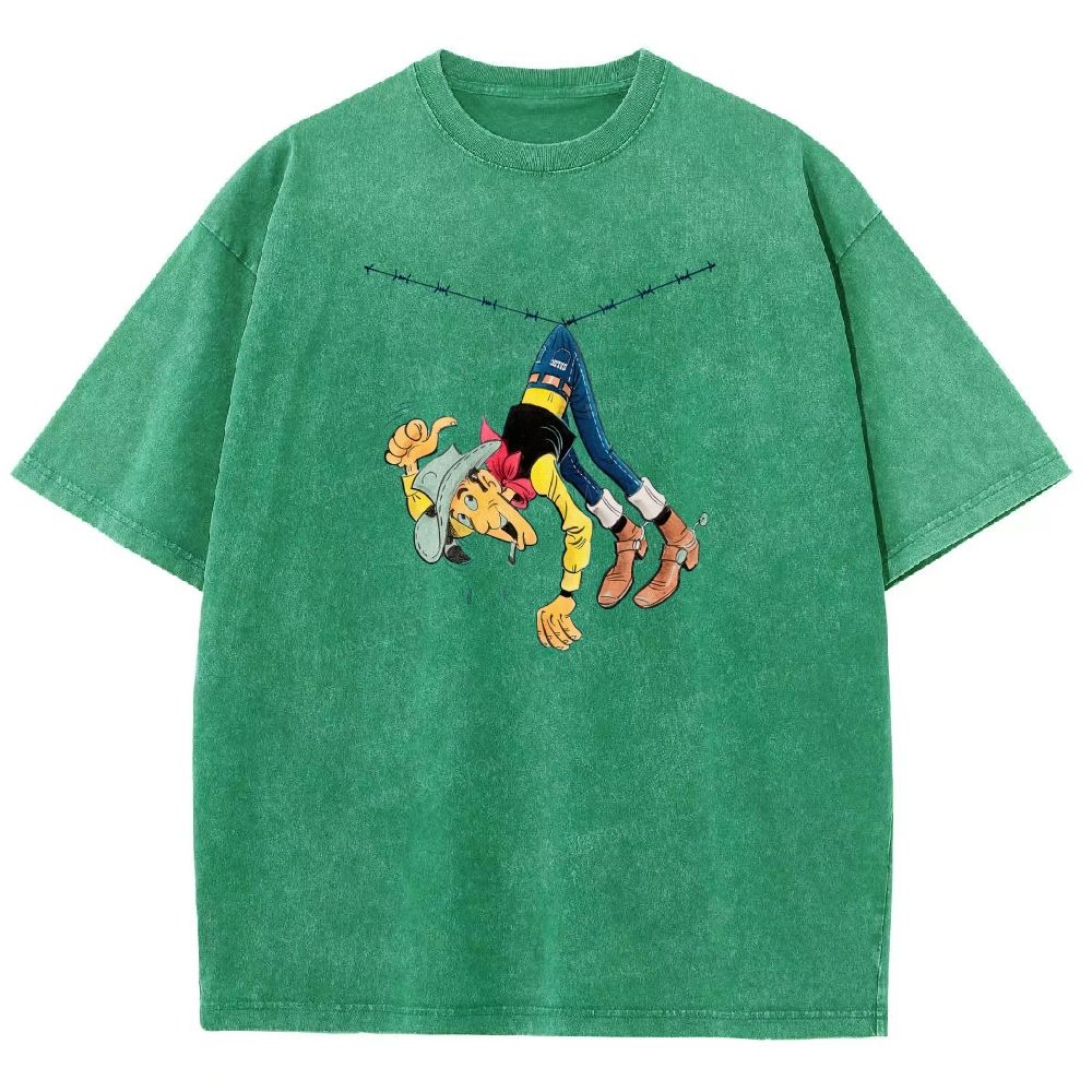 Vintage Wild West Cowboy Funny Mishap Graphic Washed T-shirt