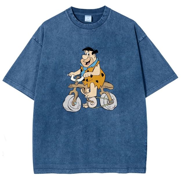 Vintage Stone Age Caveman Riding Stone Bicycle Graphic Washed T-shirt