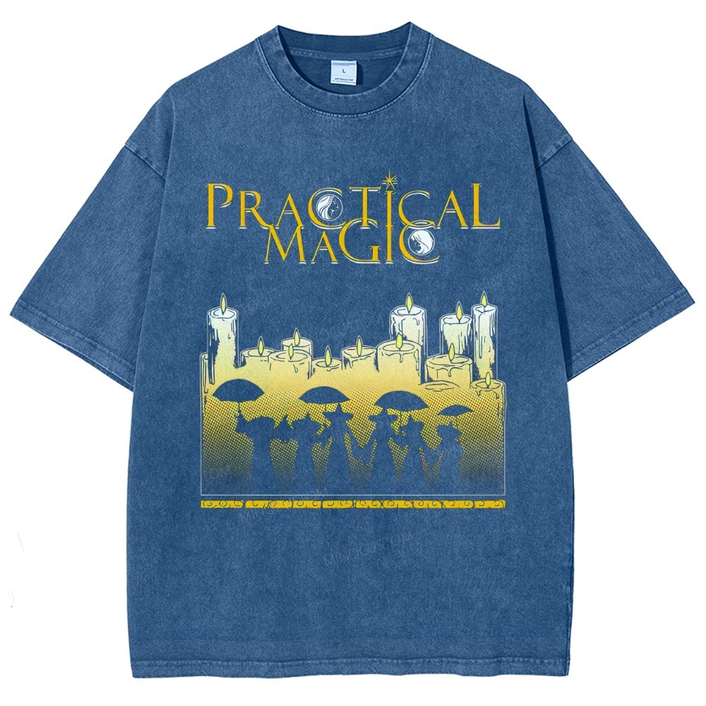 Vintage Witch Ritual Candles Silhouette Retro Gothic Unisex Fit Washed T-Shirt