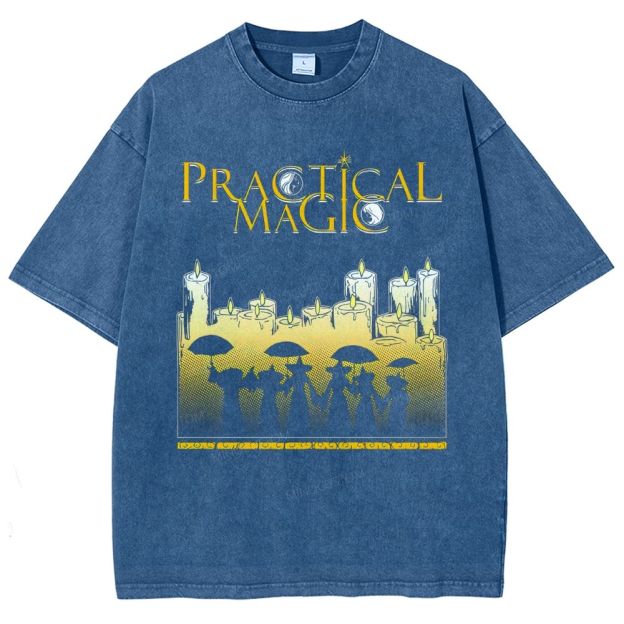 Vintage Witch Ritual Candles Silhouette Retro Gothic Unisex Fit Washed T-Shirt