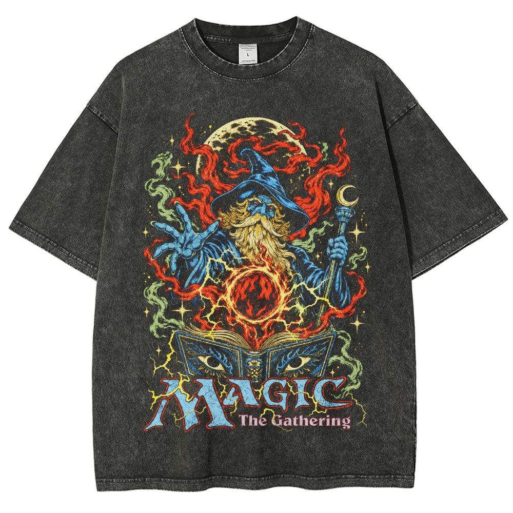 Vintage Dark Wizard Sorcerer Moon Unisex Fit Washed T-Shirt