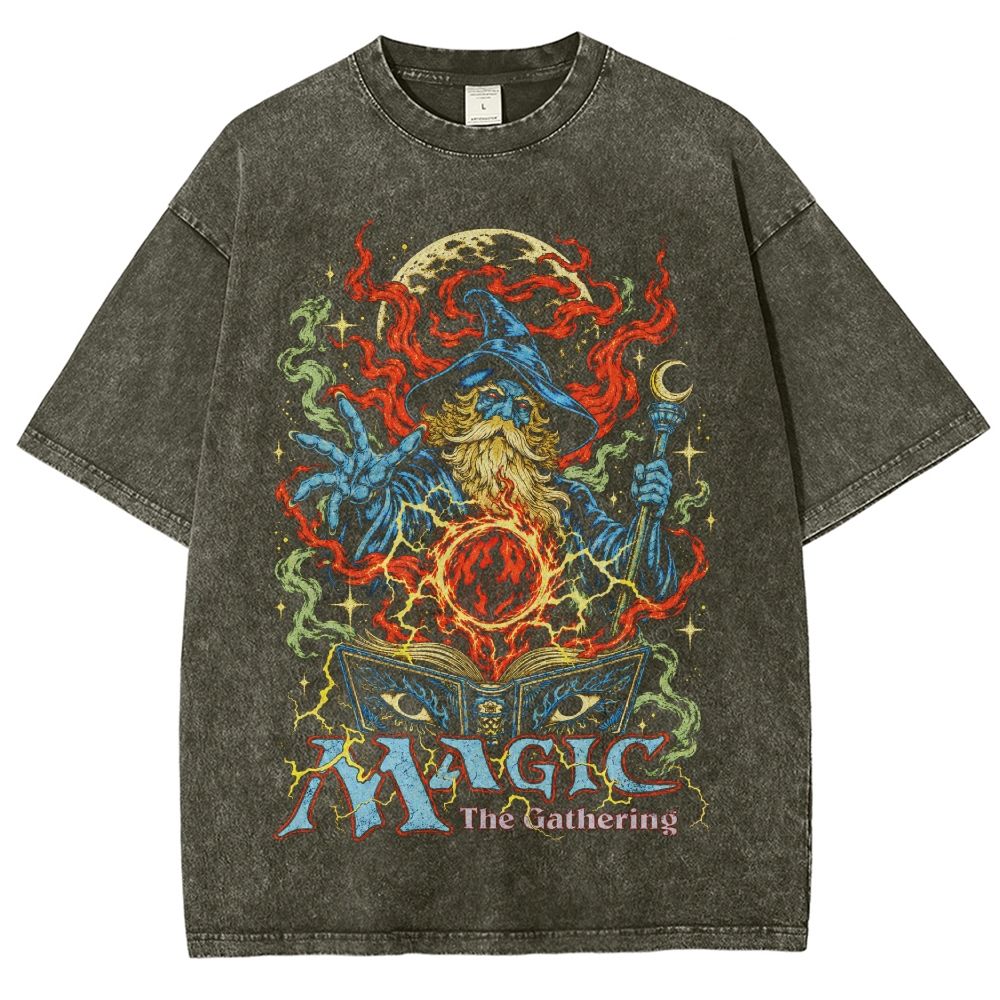 Vintage Dark Wizard Sorcerer Moon Unisex Fit Washed T-Shirt