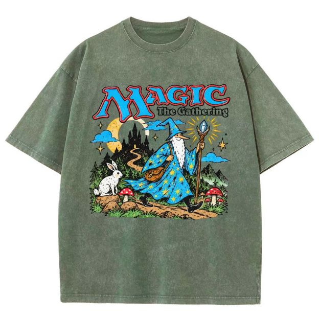 Retro Fantasy Forest Mage Unisex Fit Washed T-Shirt