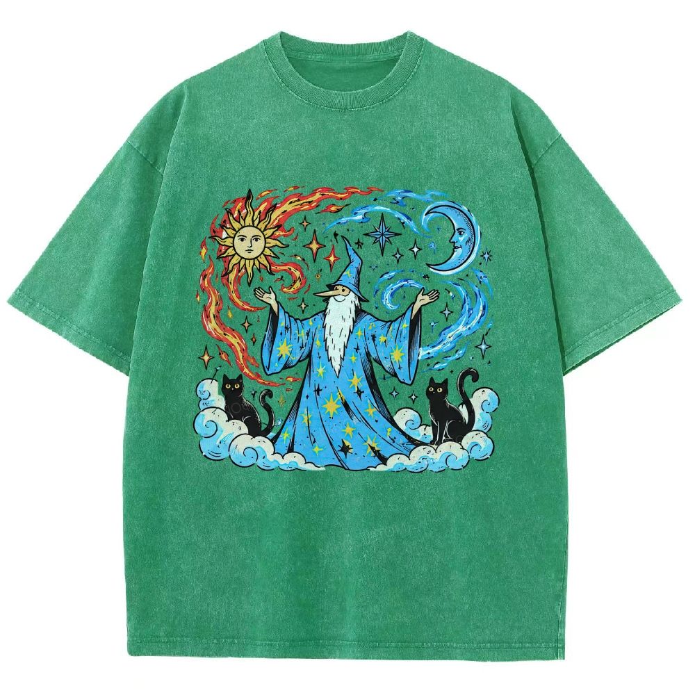 Retro Celestial Wizard Unisex Fit Washed T-Shirt
