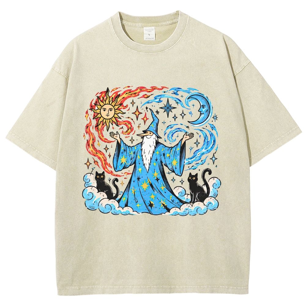 Retro Celestial Wizard Unisex Fit Washed T-Shirt