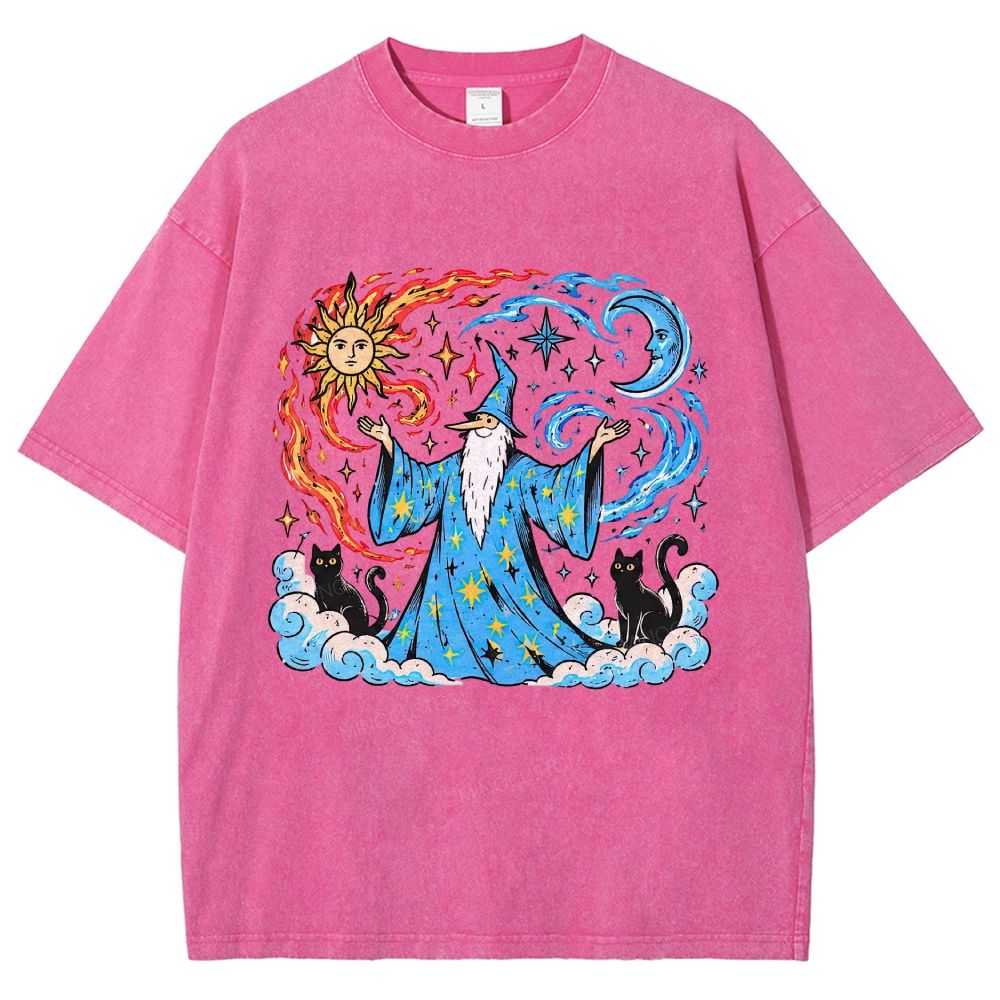 Retro Celestial Wizard Unisex Fit Washed T-Shirt