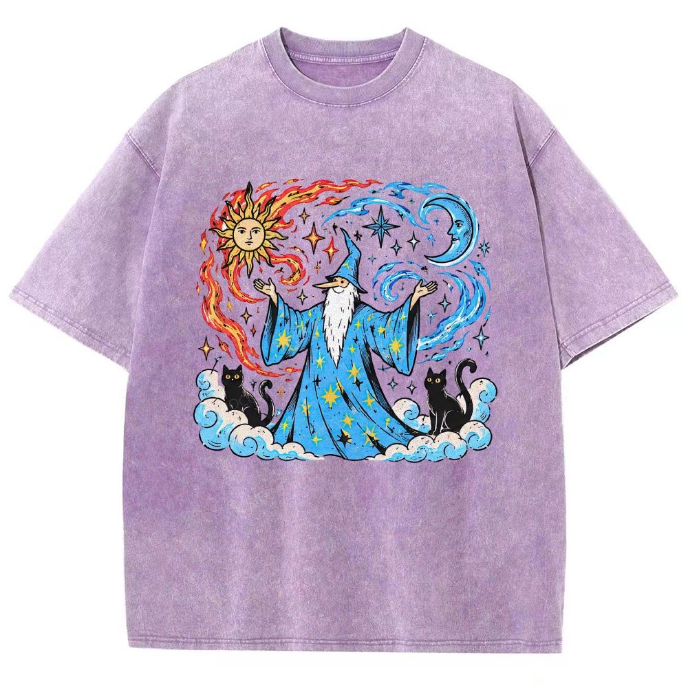 Retro Celestial Wizard Unisex Fit Washed T-Shirt