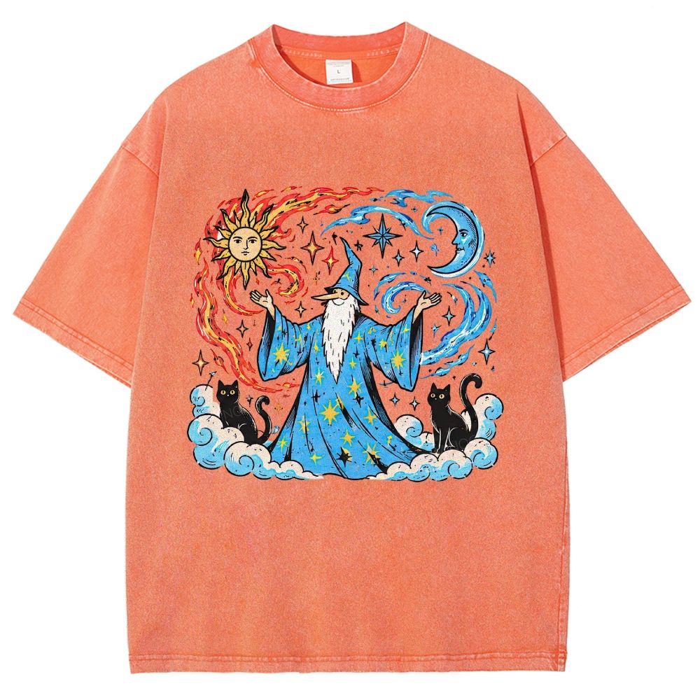 Retro Celestial Wizard Unisex Fit Washed T-Shirt