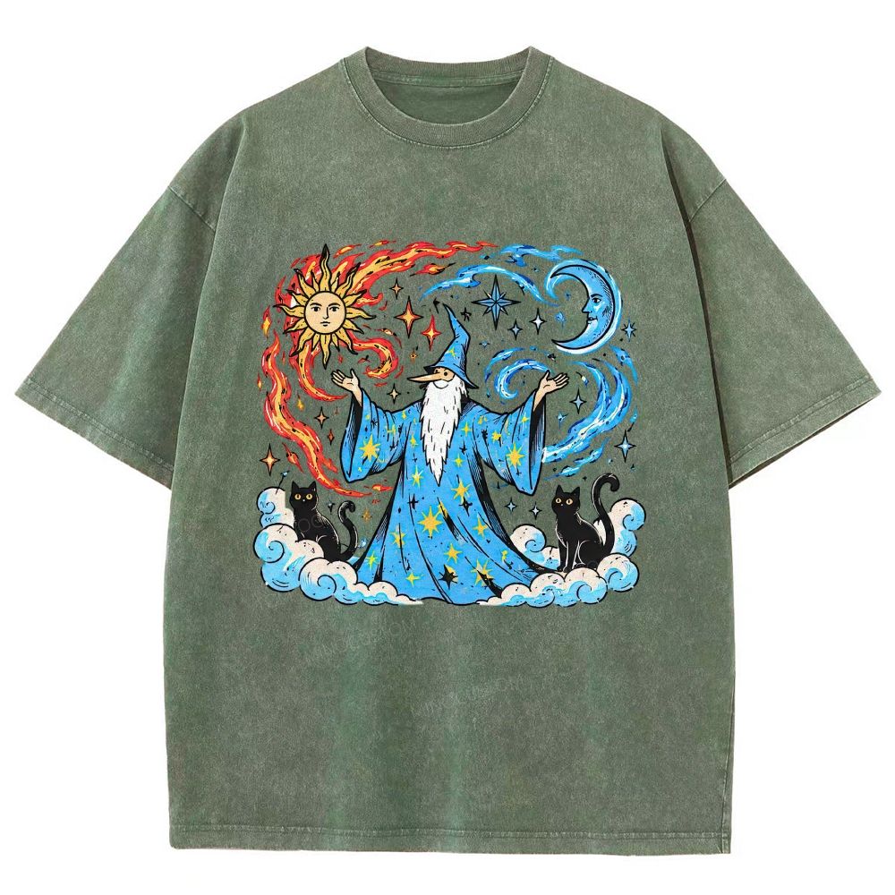 Retro Celestial Wizard Unisex Fit Washed T-Shirt
