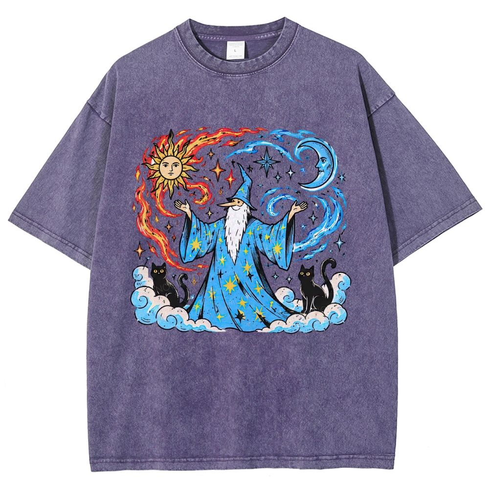 Retro Celestial Wizard Unisex Fit Washed T-Shirt