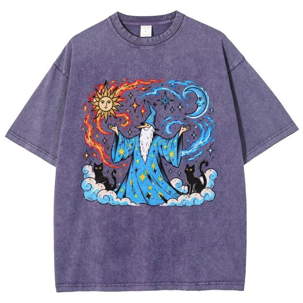 Retro Celestial Wizard Unisex Fit Washed T-Shirt