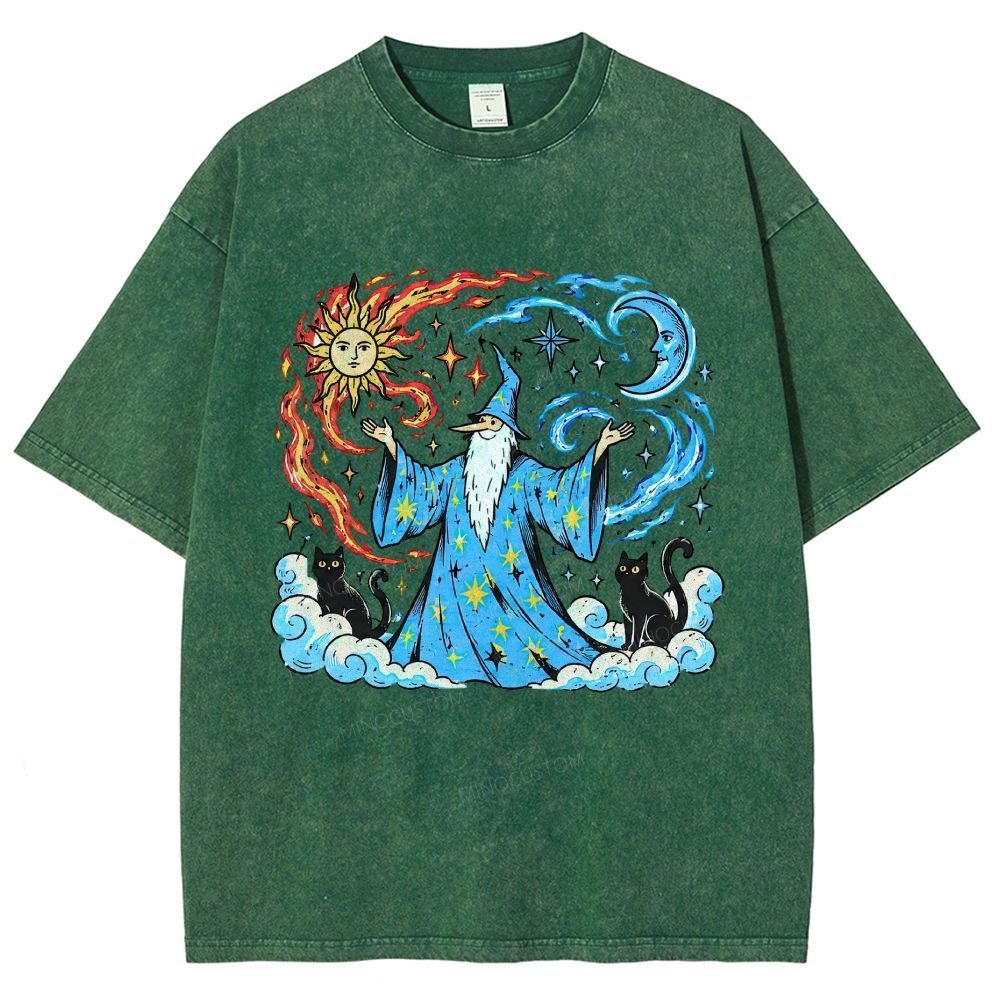 Retro Celestial Wizard Unisex Fit Washed T-Shirt