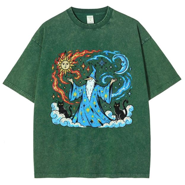 Retro Celestial Wizard Unisex Fit Washed T-Shirt