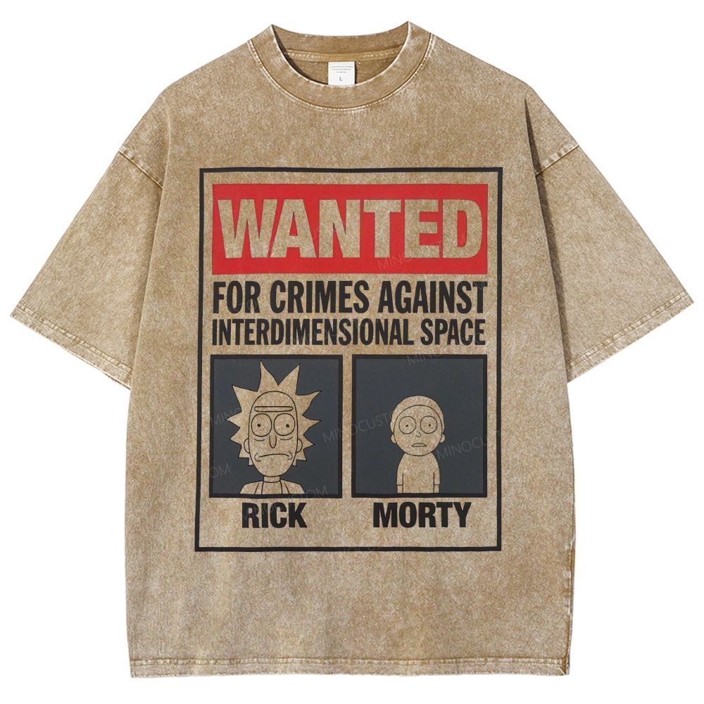 Retro Inter‑Dimensional Wanted Poster Style Unisex Fit Washed T-Shirt