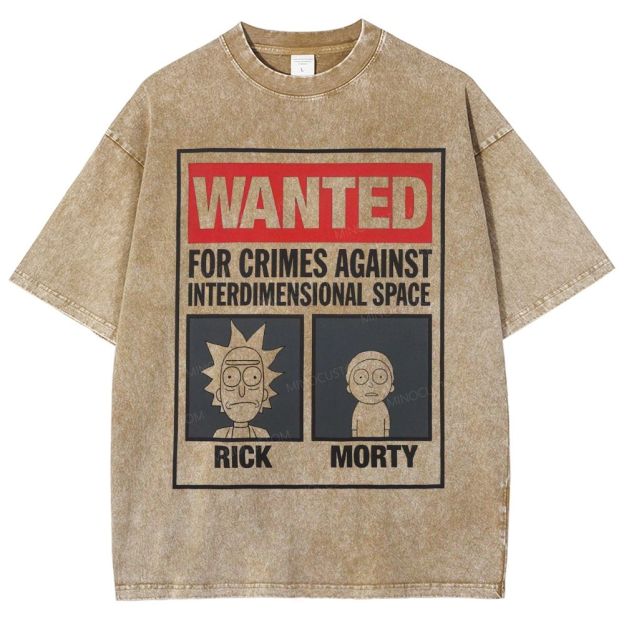 Retro Inter‑Dimensional Wanted Poster Style Unisex Fit Washed T-Shirt