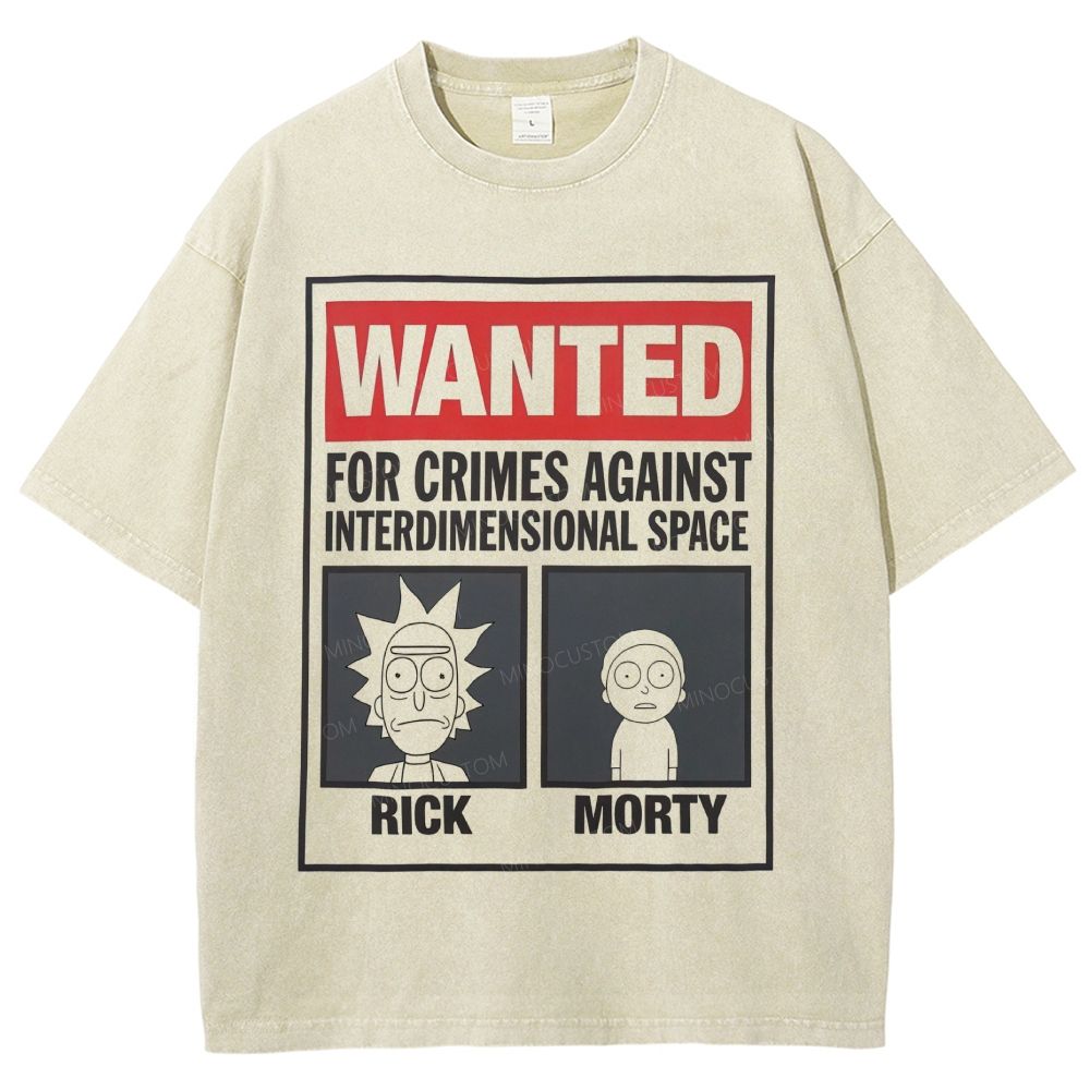 Retro Inter‑Dimensional Wanted Poster Style Unisex Fit Washed T-Shirt