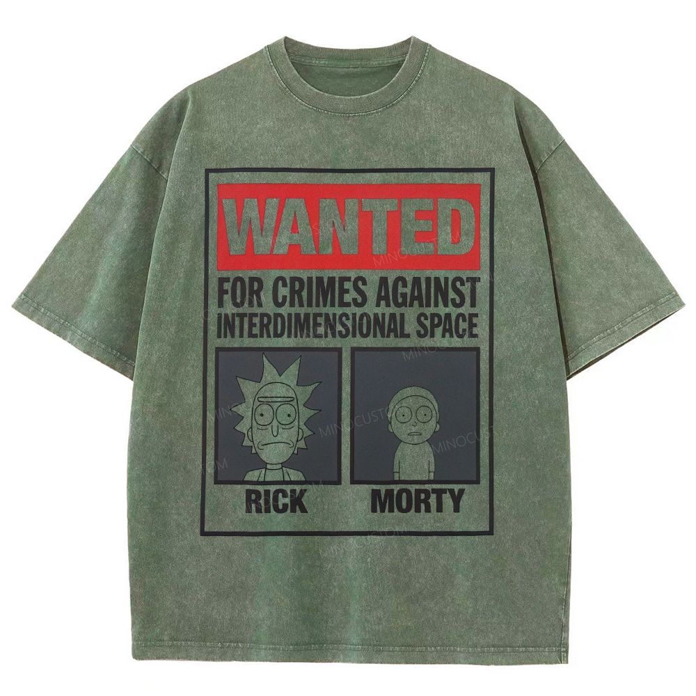Retro Inter‑Dimensional Wanted Poster Style Unisex Fit Washed T-Shirt