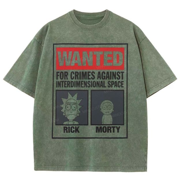 Retro Inter‑Dimensional Wanted Poster Style Unisex Fit Washed T-Shirt