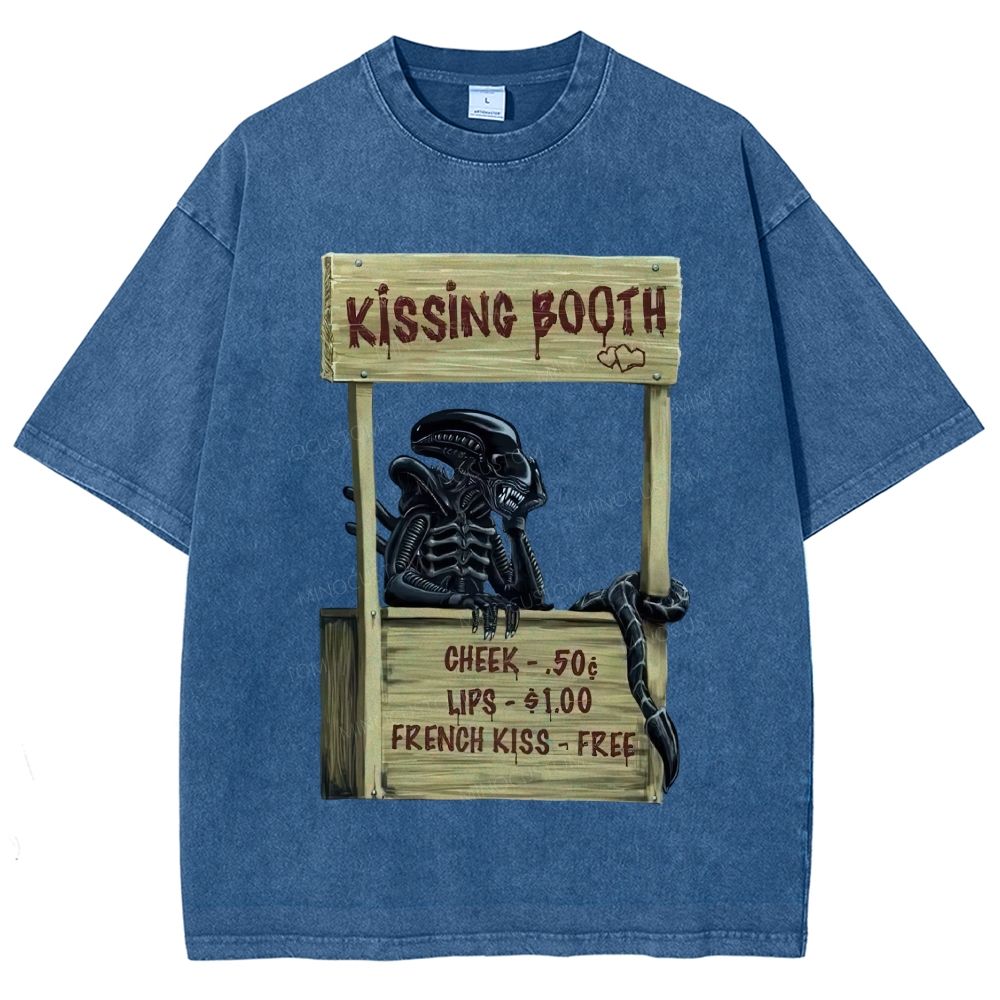 Fun Retro Monster Kissing Booth Unisex Fit Washed T-Shirt