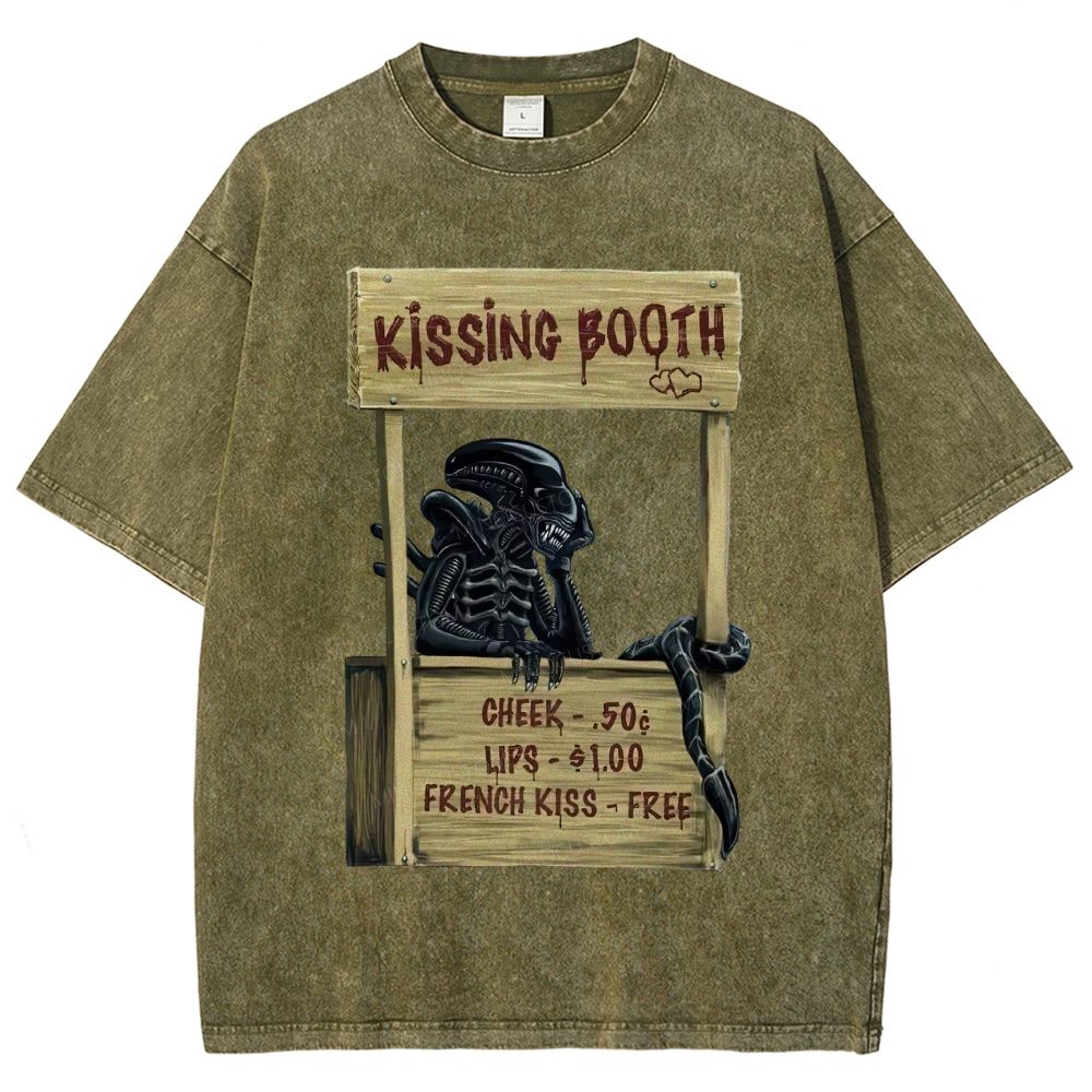 Fun Retro Monster Kissing Booth Unisex Fit Washed T-Shirt