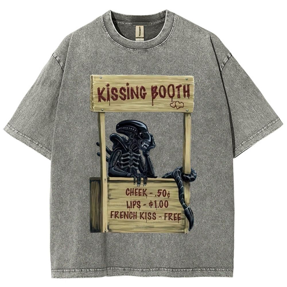 Fun Retro Monster Kissing Booth Unisex Fit Washed T-Shirt