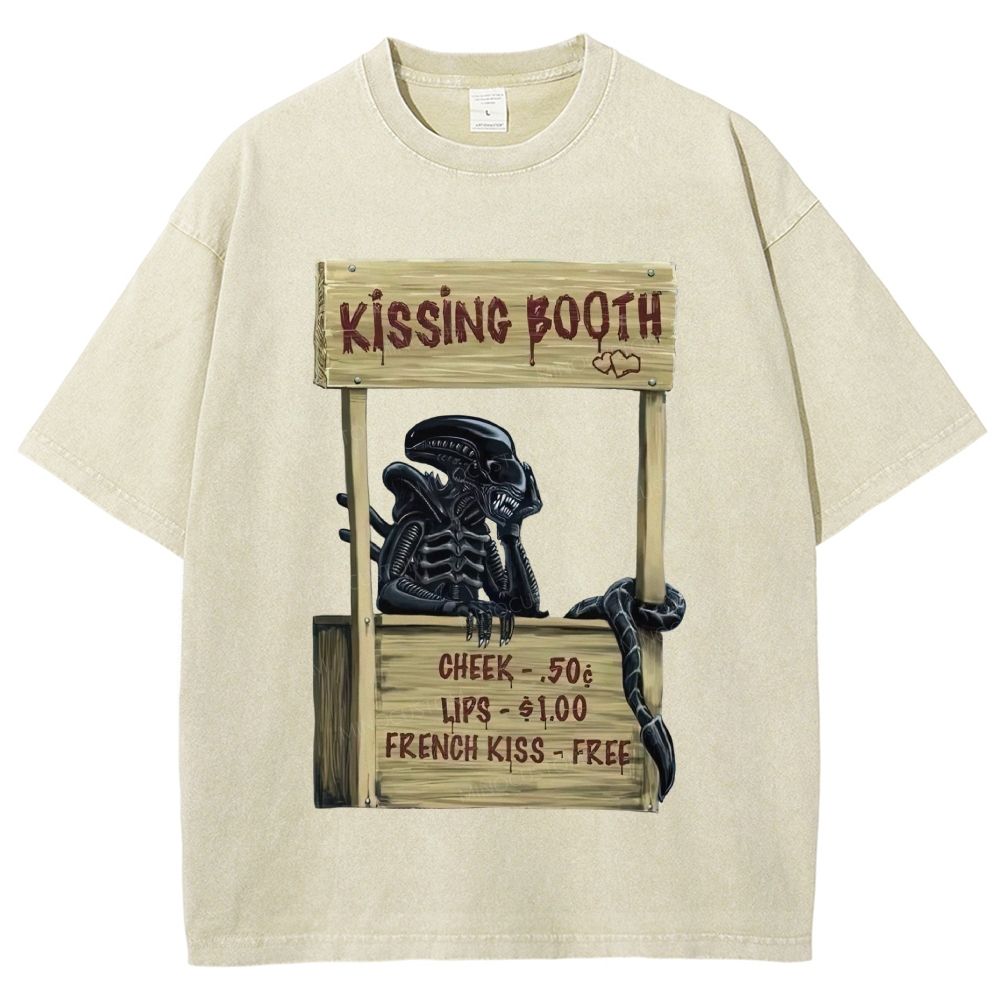 Fun Retro Monster Kissing Booth Unisex Fit Washed T-Shirt