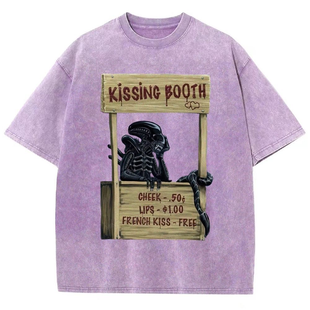 Fun Retro Monster Kissing Booth Unisex Fit Washed T-Shirt