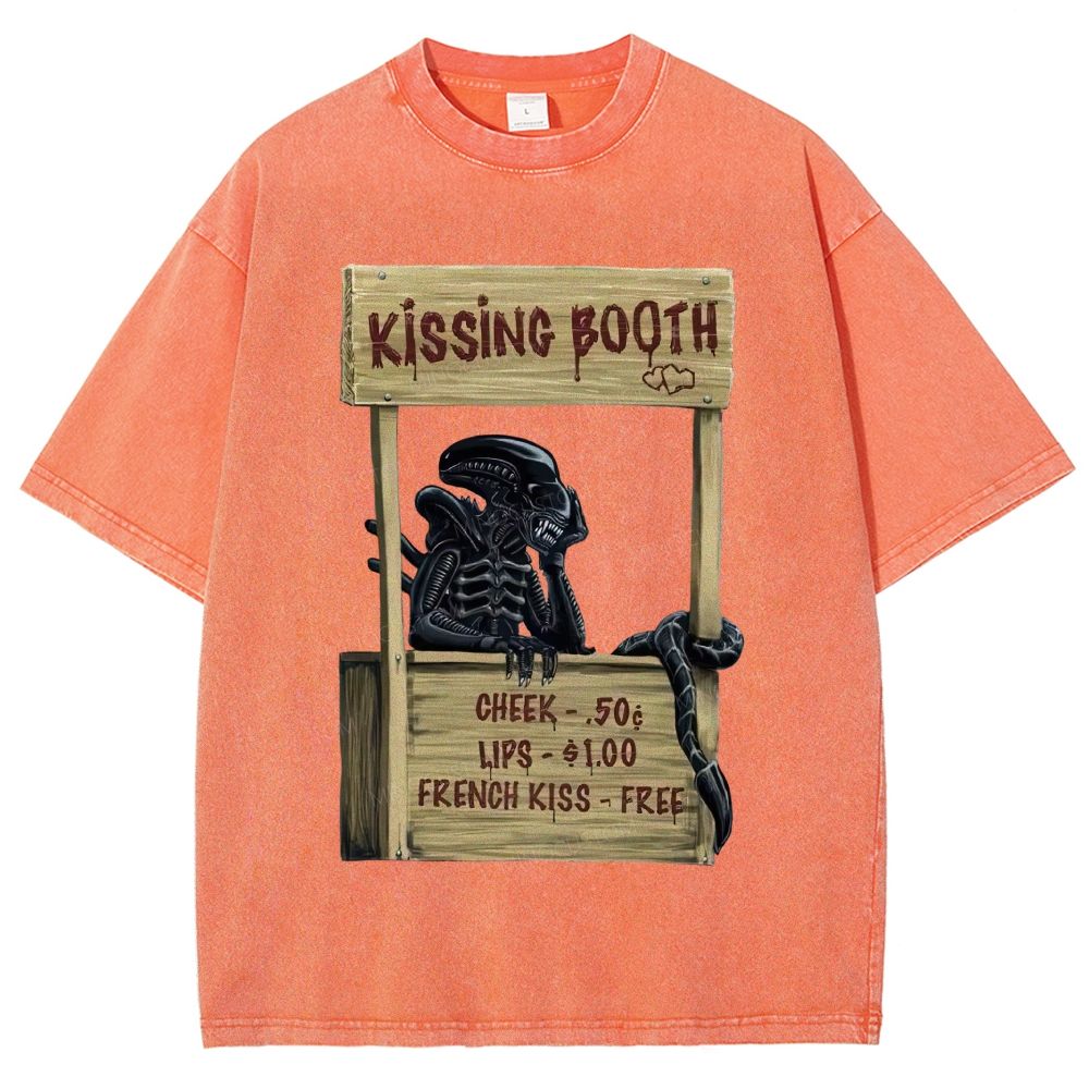 Fun Retro Monster Kissing Booth Unisex Fit Washed T-Shirt