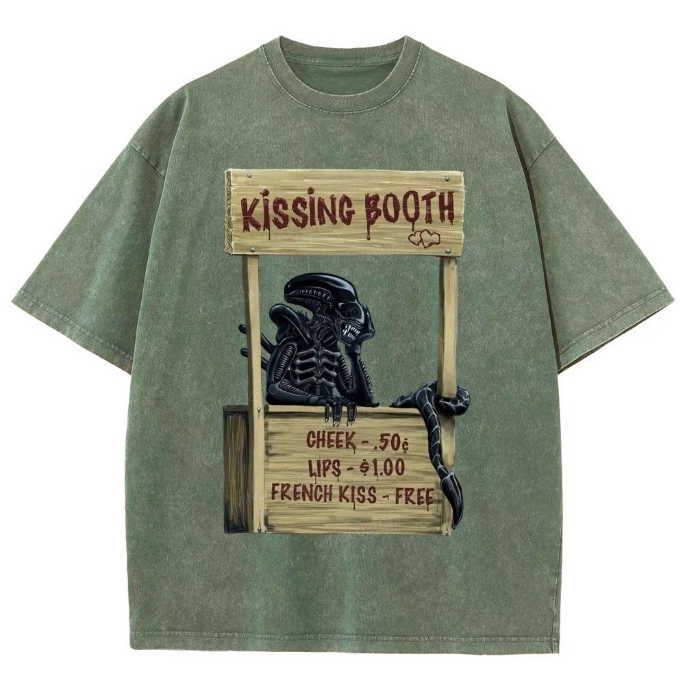 Fun Retro Monster Kissing Booth Unisex Fit Washed T-Shirt