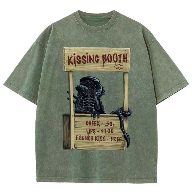 Fun Retro Monster Kissing Booth Unisex Fit Washed T-Shirt