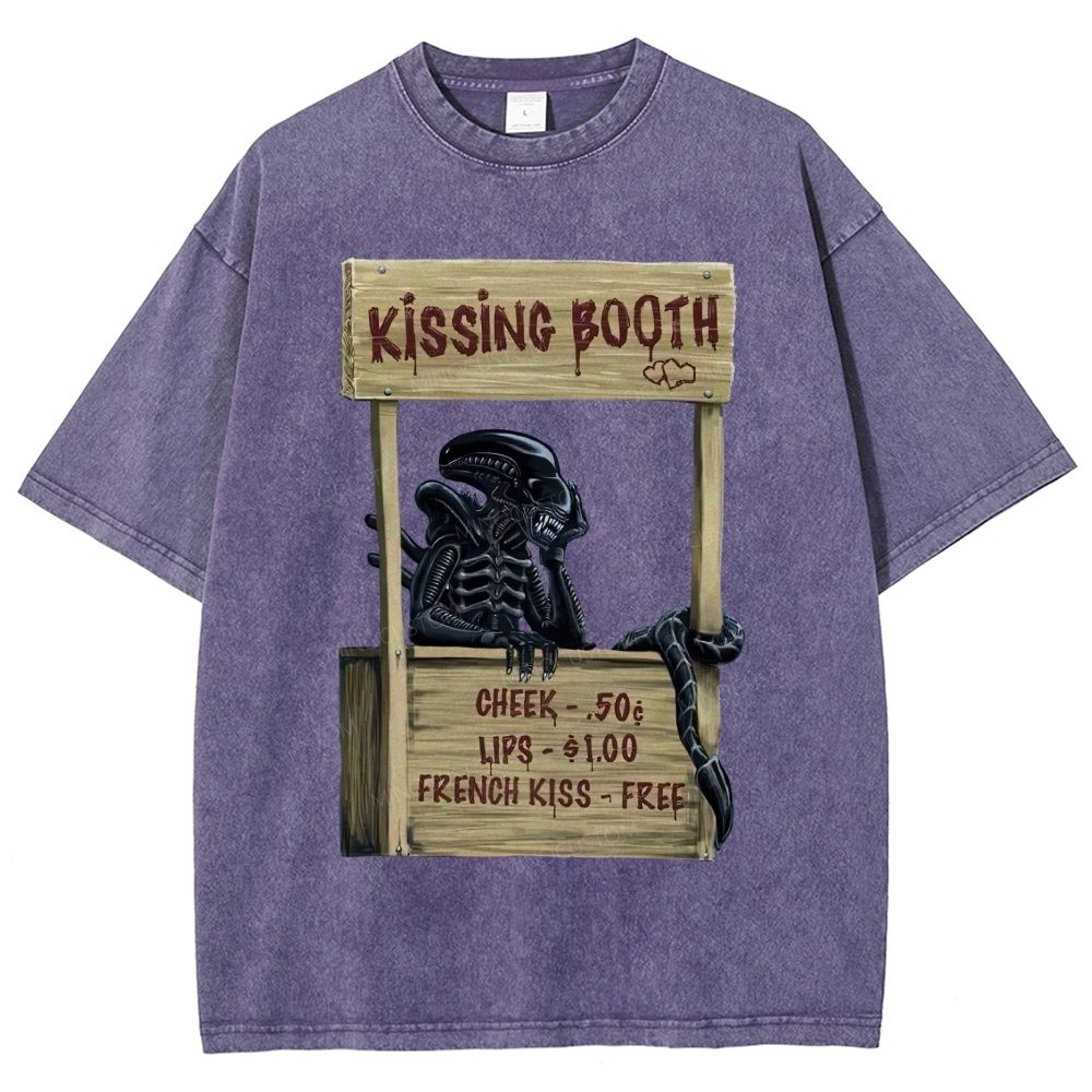 Fun Retro Monster Kissing Booth Unisex Fit Washed T-Shirt