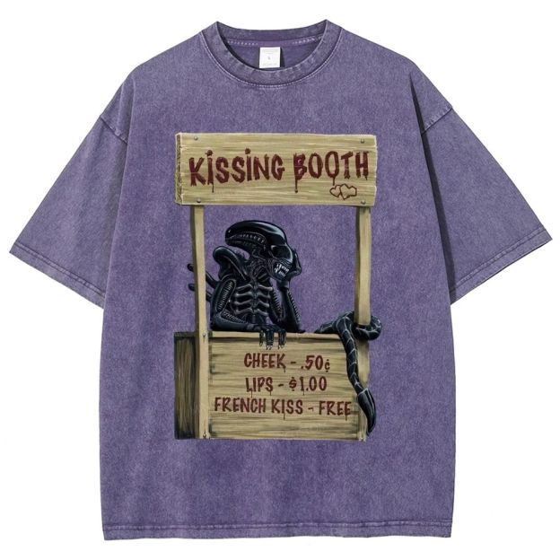 Fun Retro Monster Kissing Booth Unisex Fit Washed T-Shirt